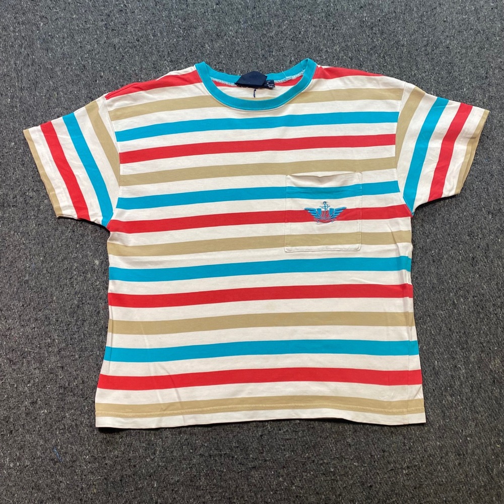 Dockers Pocket TShirt Sz M Womens Multi Stripe Nautical 90s Vintage Made in USA